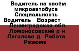 Водитель на своём микроавтобусе › Специальность ­ Водитель › Возраст ­ 32 - Ленинградская обл., Ломоносовский р-н, Лаголово д. Работа » Резюме   